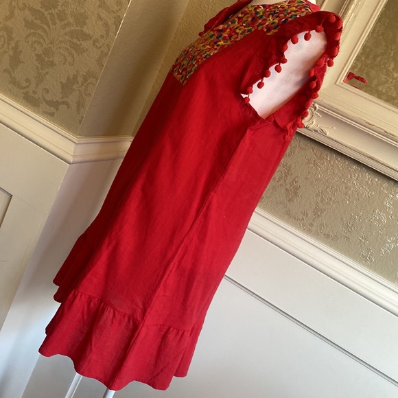 Embroidered Pompom Red Dress - Picture 5 of 7